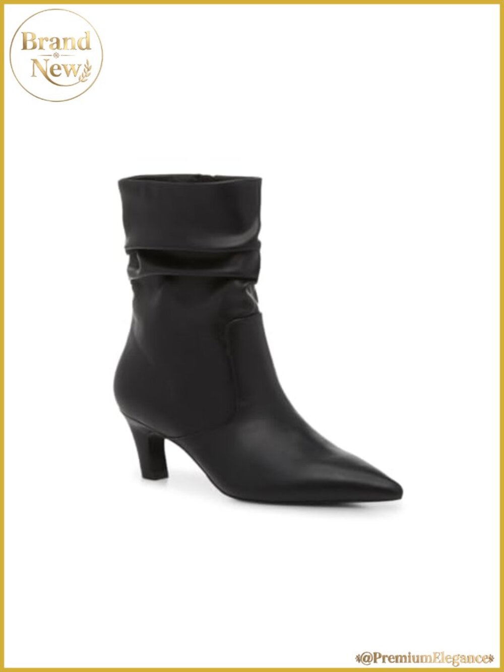 Slouchy Ankle Boots Low Kitten Heel Pointed Toe Booties Side Zipper Fall Shoes